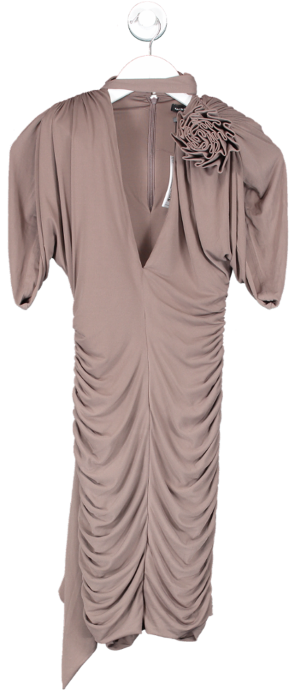 Karen Millen Brown Drape Jersey Rosette Mini Dress UK XS