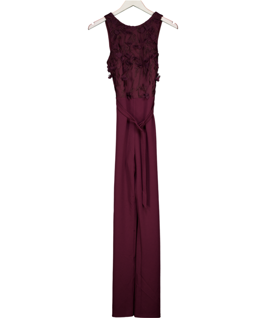 LIPSY Burgundy Red Floral 3d Textured Halter Jumpsuit UK 6