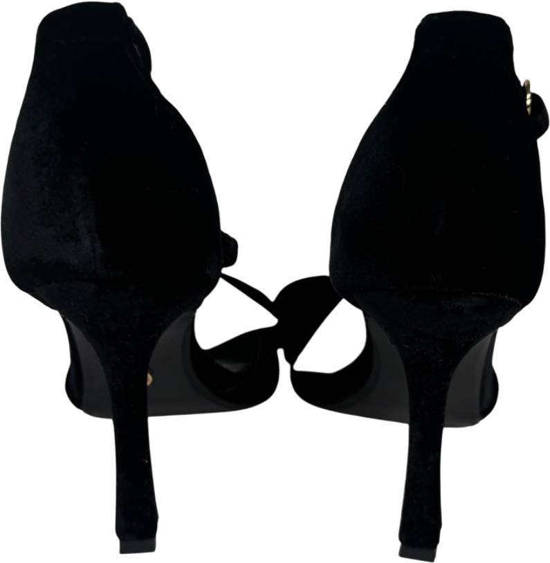 lipsy london Black Velvet Bow Tbar Party Heeled Sandals UK 3 EU 36 👠