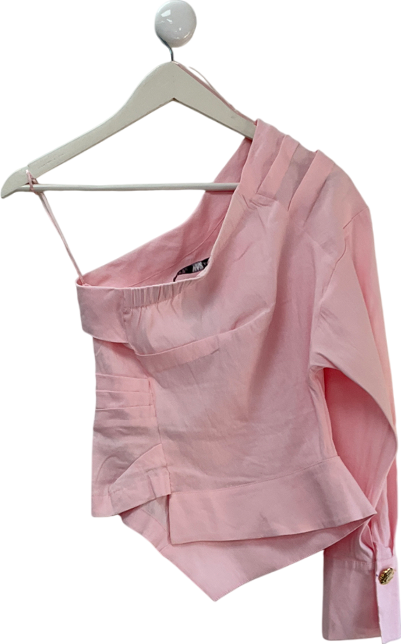 ZARA Asymmetric Baby Pink Top UK XS