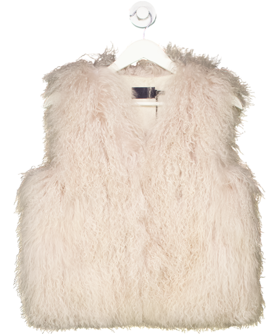Mint Velvet Beige Neutral Mongolian Fur Gilet UK S
