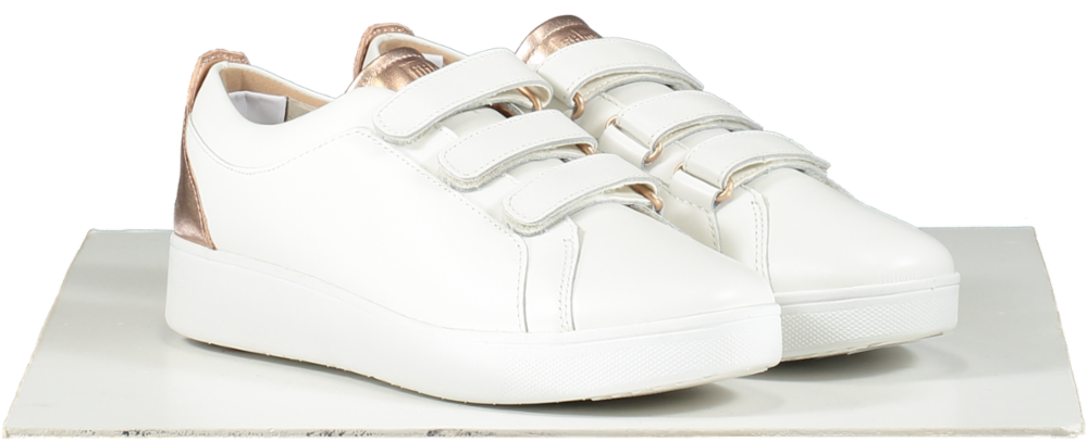FitFlop Metallic-back Urban White Rose Gold Leather Strap Trainers UK 7 EU 40