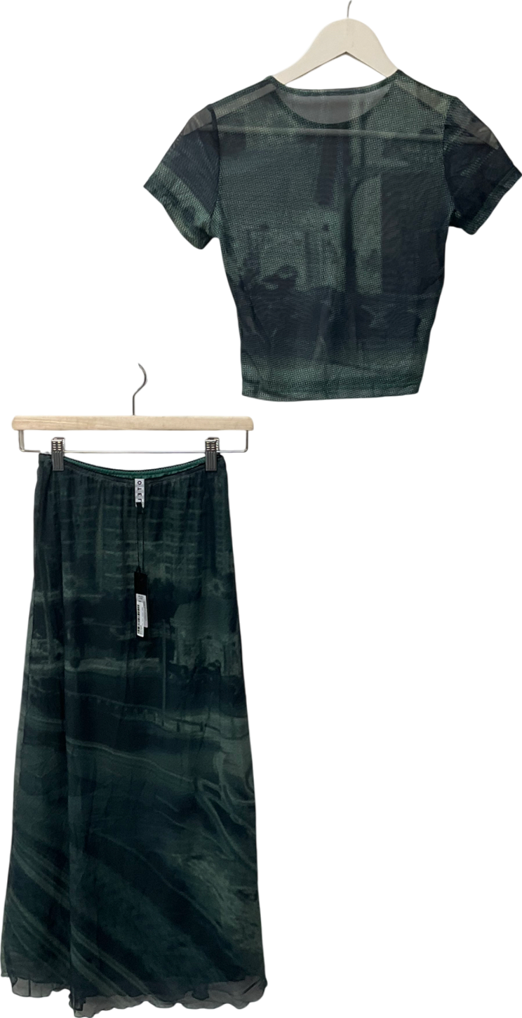 Motelrocks Rindu Midi Skirt In Cityscape Green & Tonia Cropped Tee In Cityscape Green UK S