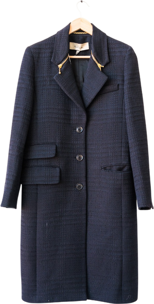 PAUL SMITH Navy / Black Virgin Wool & Cotton Blend Tweed Tailored Coat It40 UK 8