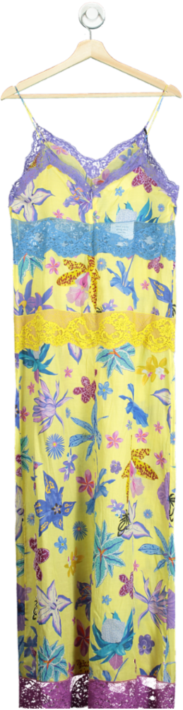 Gucci Yellow Floral Lace Trim Maxi Dress UK 8