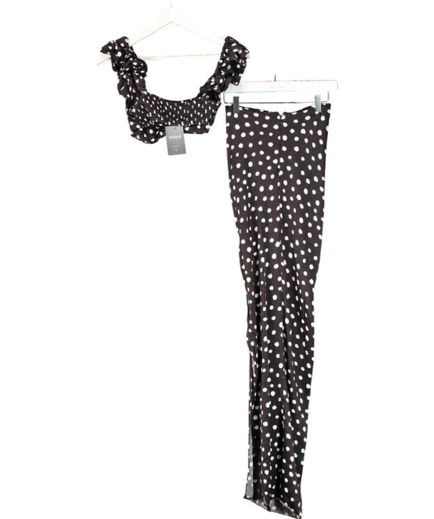 Majorelle Black Polka Dot Crop Top And Skirt Set UK M