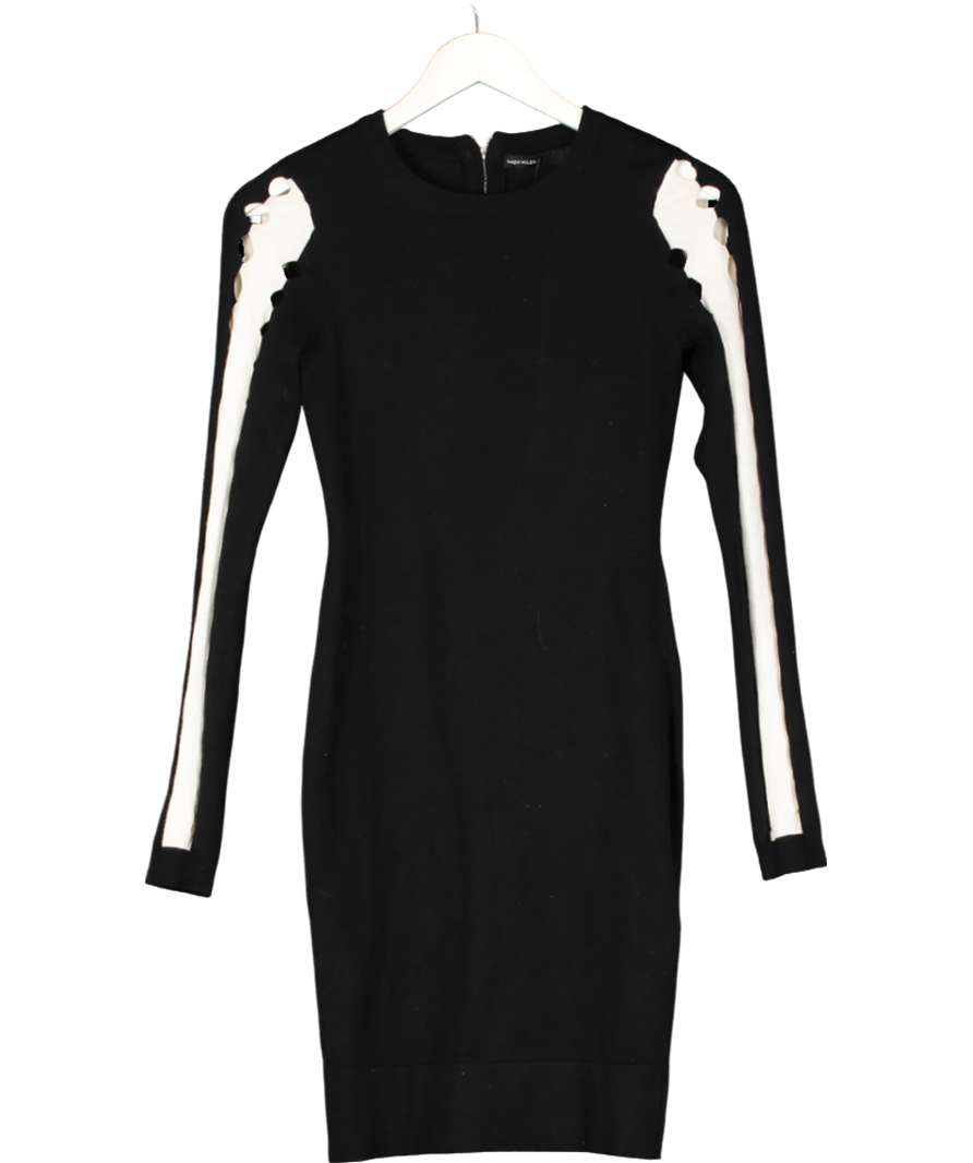 Karen Millen Black Long Sleeve Knit Dress With Open Sleeve Detail UK XS