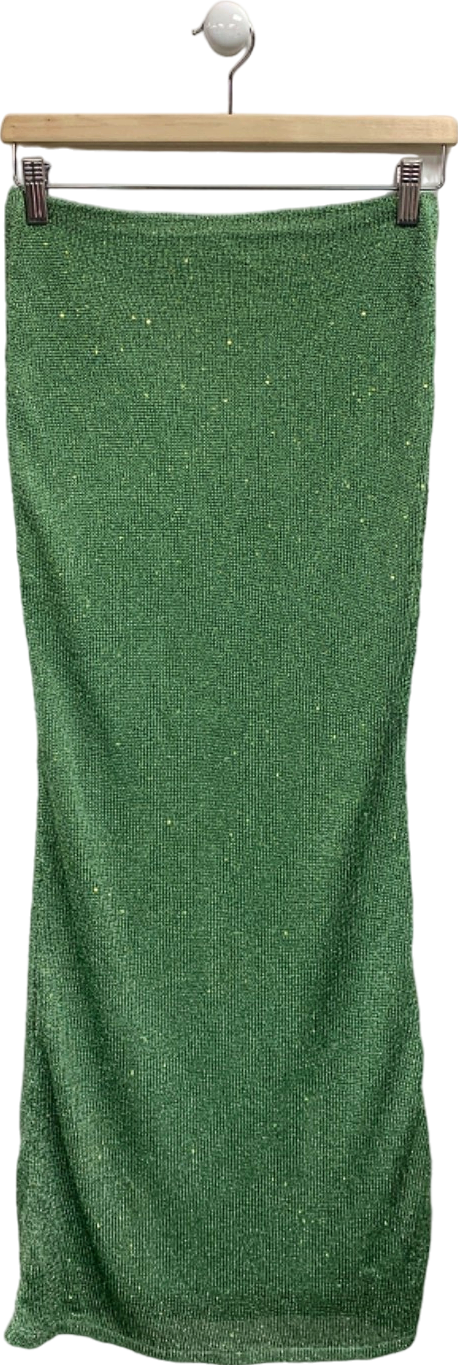 Tiger Mist Green Sequin Midi Skirt UK S