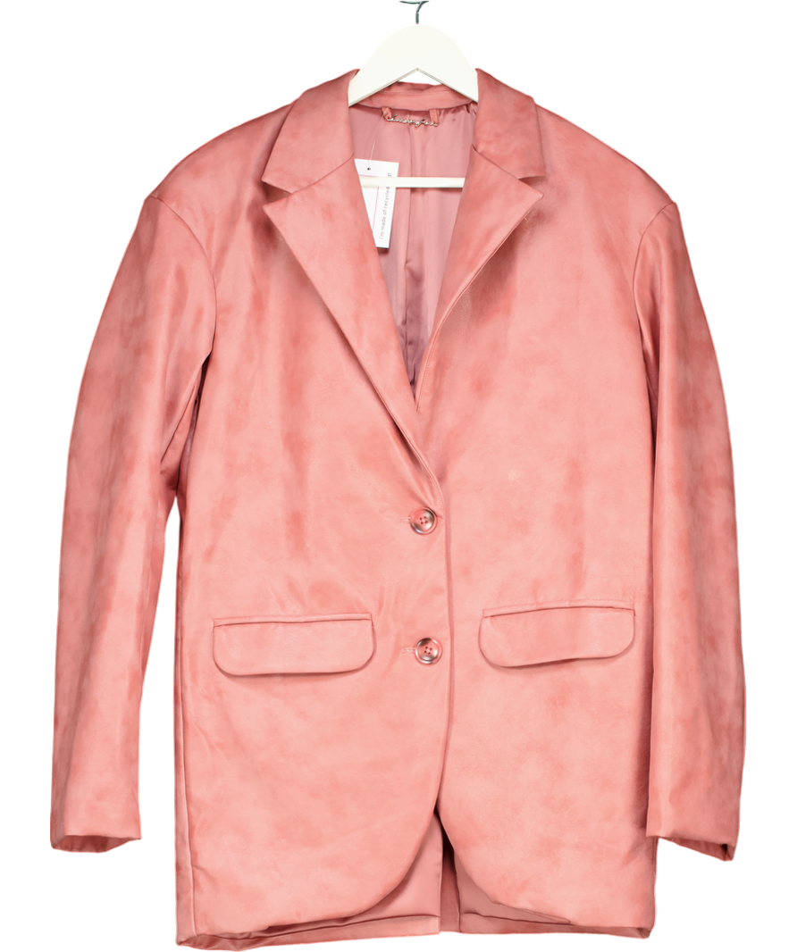 House of CB Warm Pink Vegan Leather Oversized Blazer UK 8