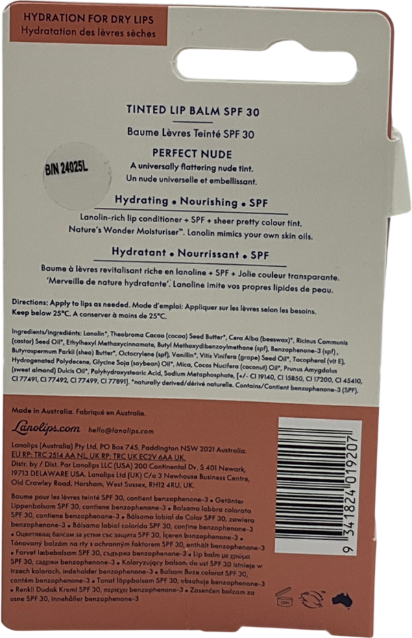 Lano Lips Tinted Balm Spf30 Perfect Nude 12.5g