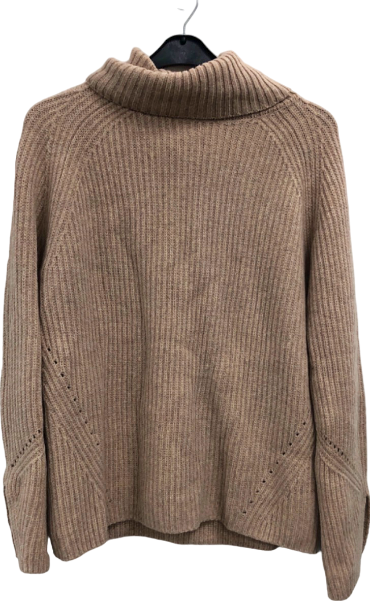 LILYSILK Beige Ribbed Knit Roll Neck Jumper UK 10