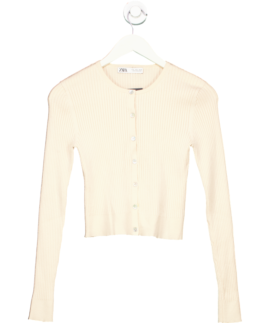 ZARA Beige Ribbed Knit Cardigan UK S