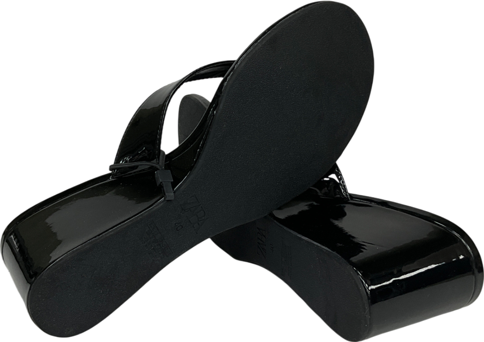ZARA Black Patent Wedge Sandal UK 7 EU 40 👠