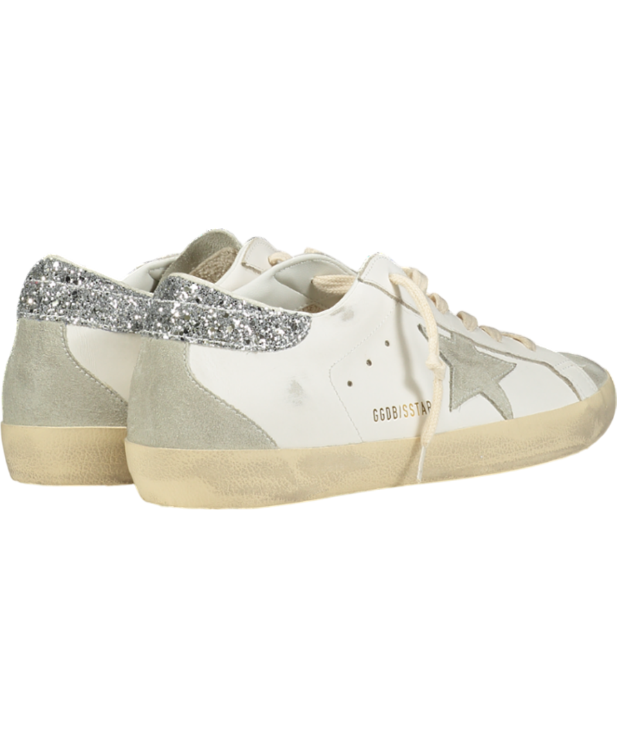 Golden Goose White Super-star With Gray Star And Silver Glitter Heel Tab UK 8 EU 41 👠