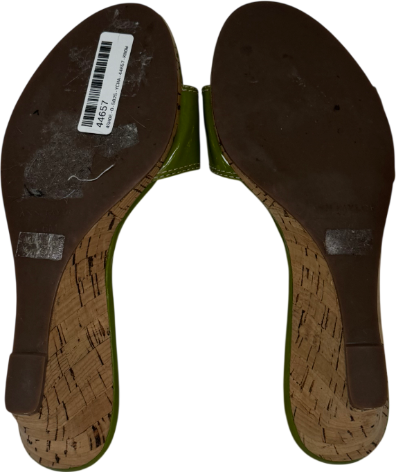 Ann Taylor Green Patent Leather Buckle Wedges UK 6 EU 39 👠