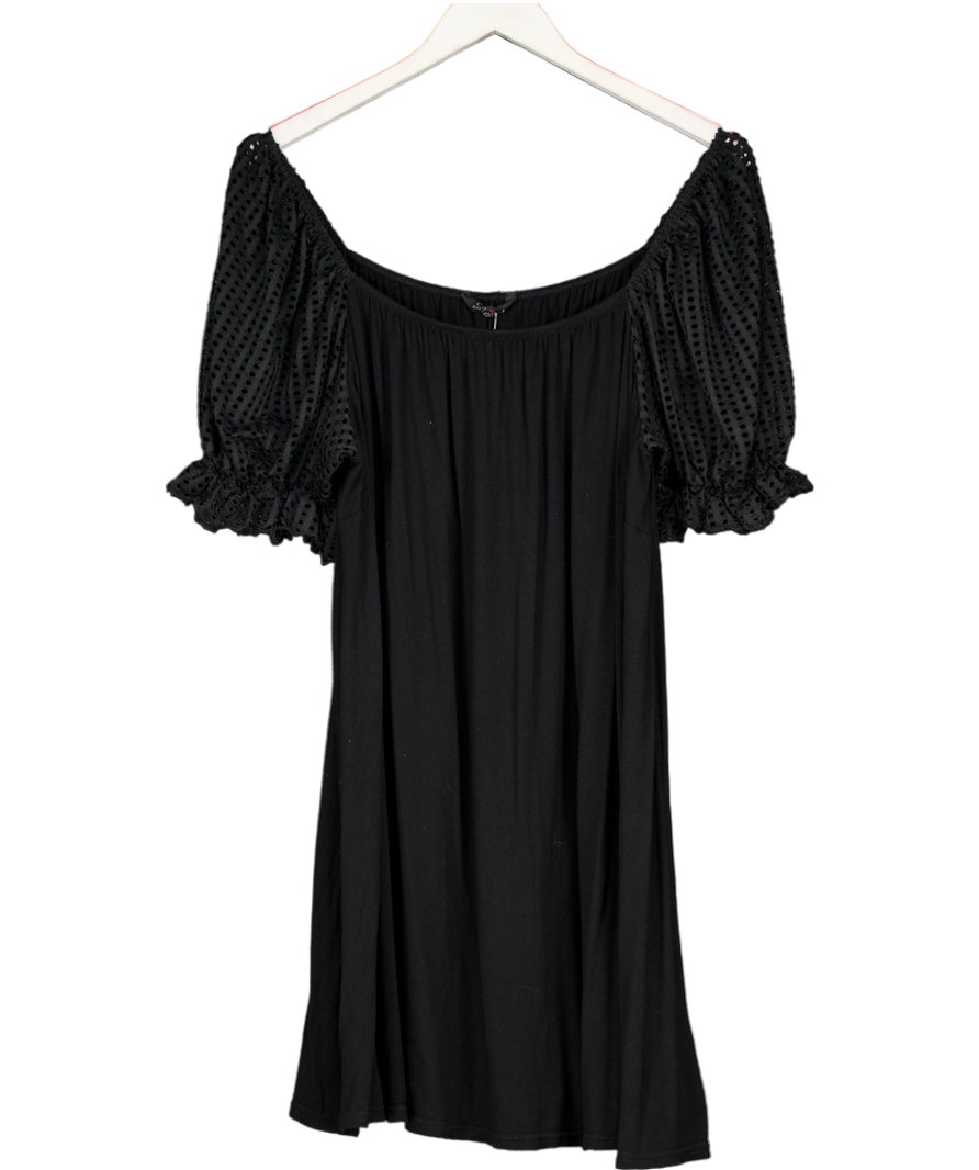 Yours Black Crochet Puff Sleeve Oversized Top UK 28