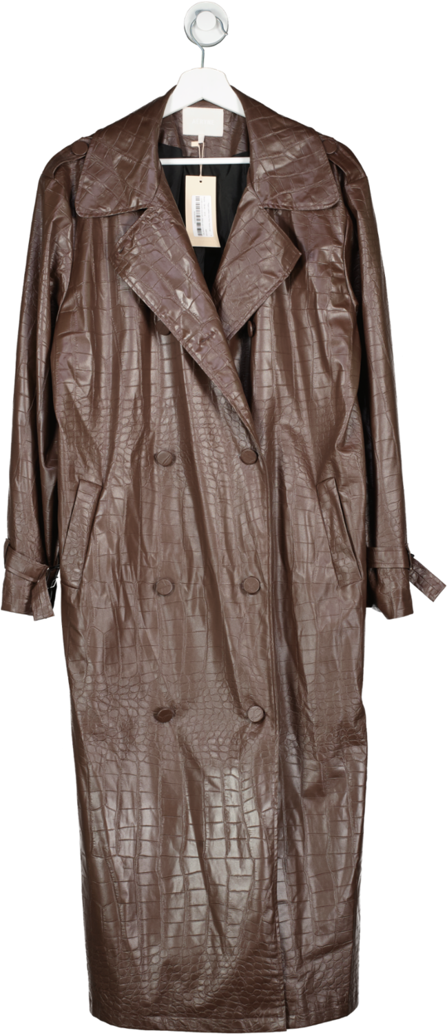 Aeryne Brown Vegan Leather Croc Print Trench Coat UK M