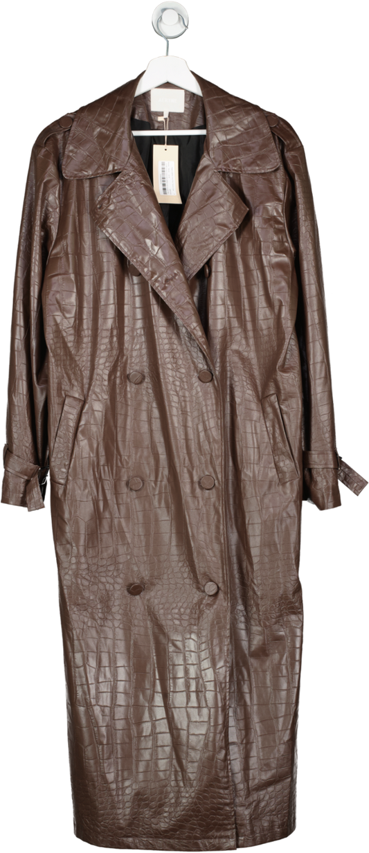 Aeryne Brown Vegan Leather Croc Print Trench Coat UK M