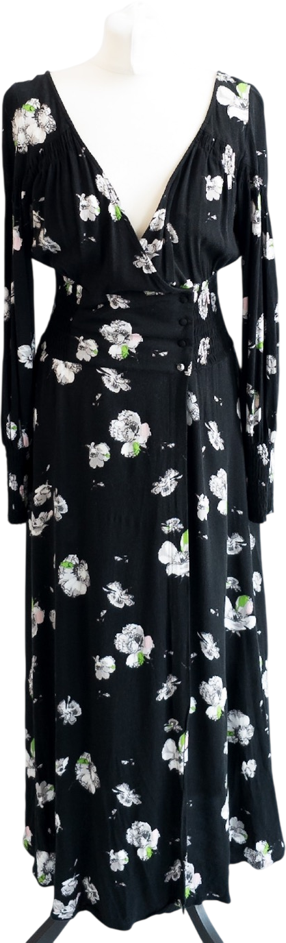 Free People Black Floral So Sweetly Midi Dress UK S