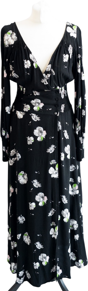 Free People Black Floral So Sweetly Midi Dress UK S