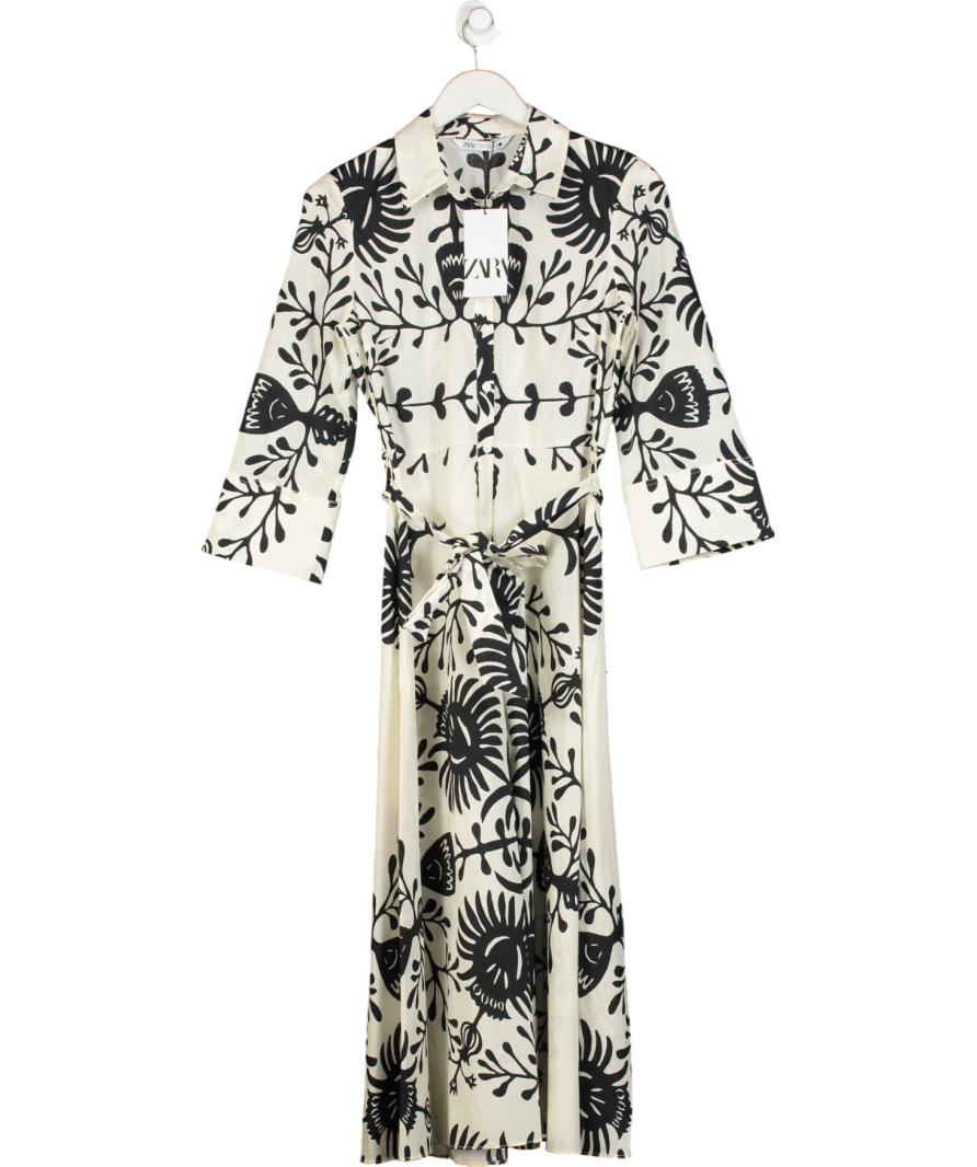 ZARA Cream Printed Maxi Shirt Dress UK XS