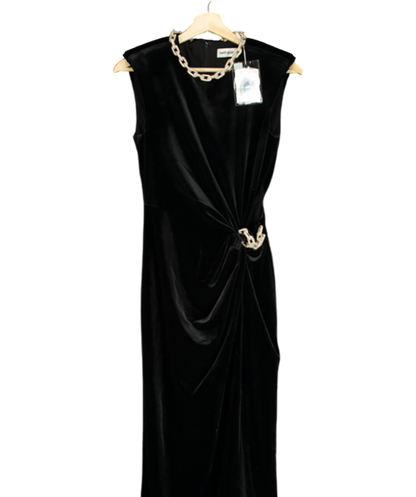 Self-Portrait Black Velvet Embellished Chain Maxi Dress UK 8