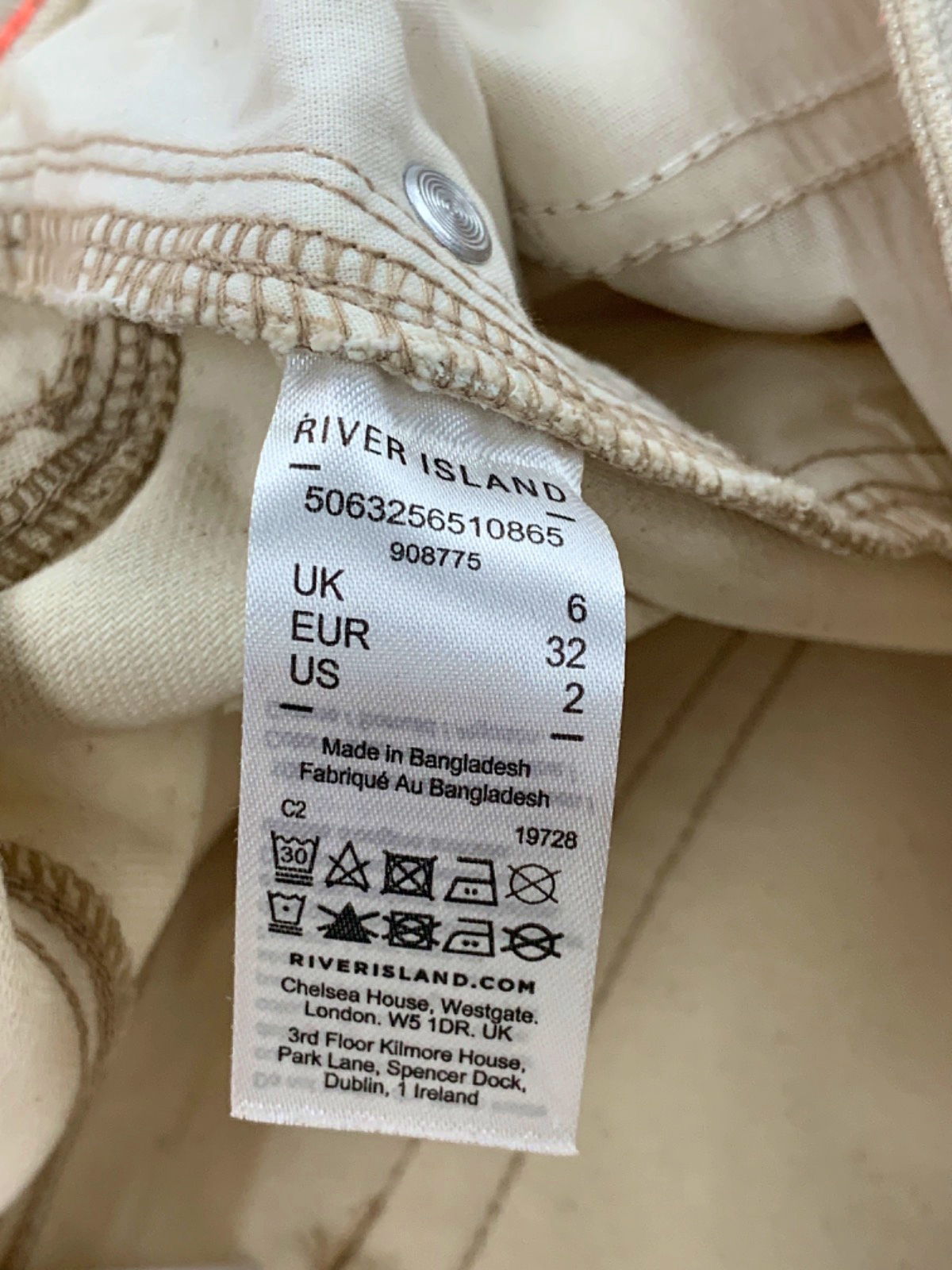 River Island Beige Denim Mini Skirt UK 6