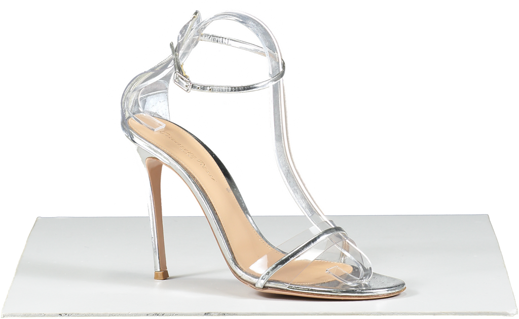 Gianvito Rossi Metallic Silver Leather And Pvc Heeled Sandals UK 6 EU 39 👠