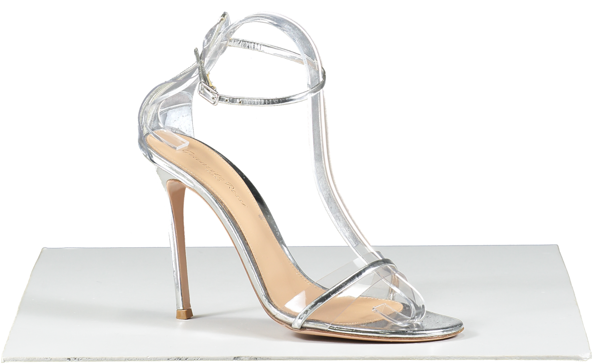 Gianvito Rossi Metallic Silver Leather And Pvc Heeled Sandals UK 6 EU 39 👠