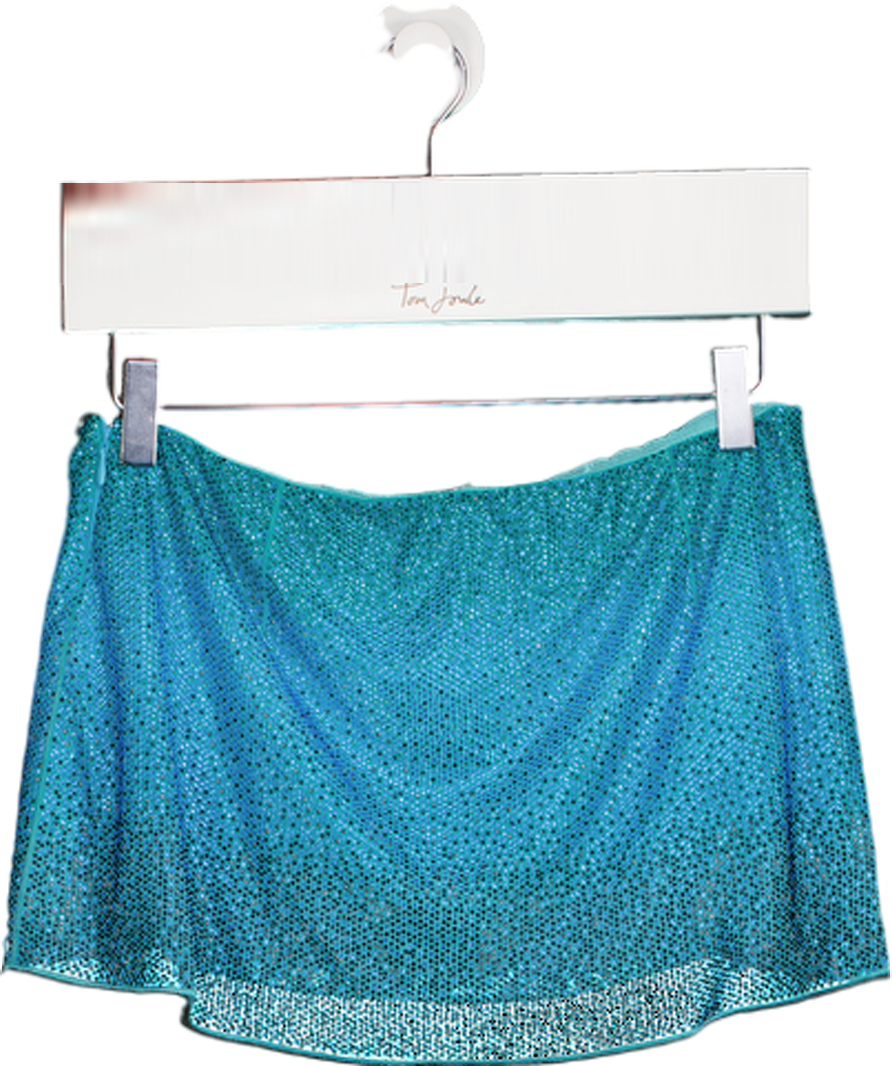 Oh Polly Blue Asta Embellished A-line Mini Skirt UK 8