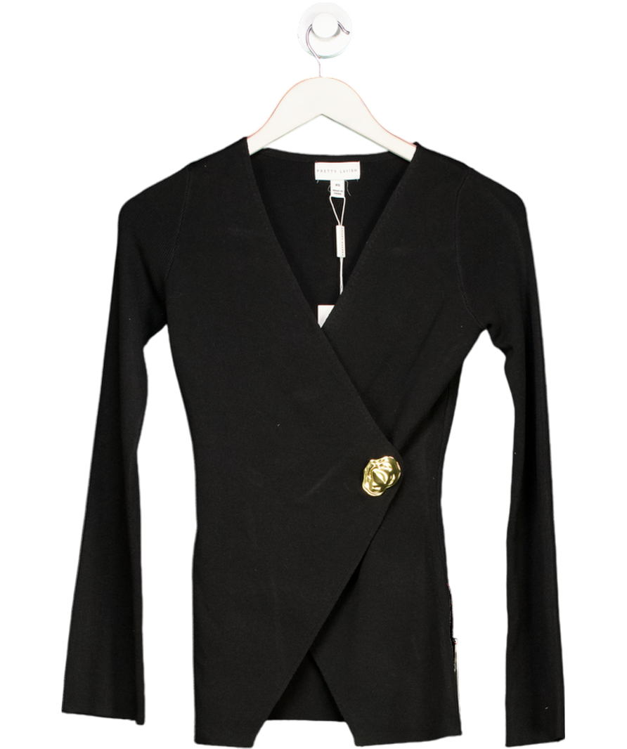 PRETTY LAVISH Black Effie Asymmetric Knit Cardigan With Gold Button Detail UK XS