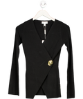 PRETTY LAVISH Black Effie Asymmetric Knit Cardigan With Gold Button Detail UK XS