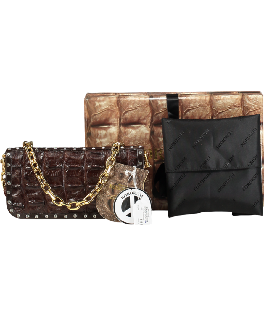 Korokum Brown Spica Genuine Crocodile Leather Wallet One Size