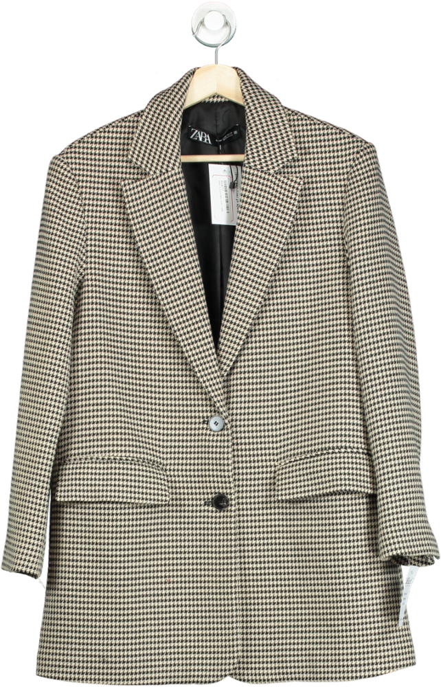 Zara Black and White Houndstooth Blazer UK XS