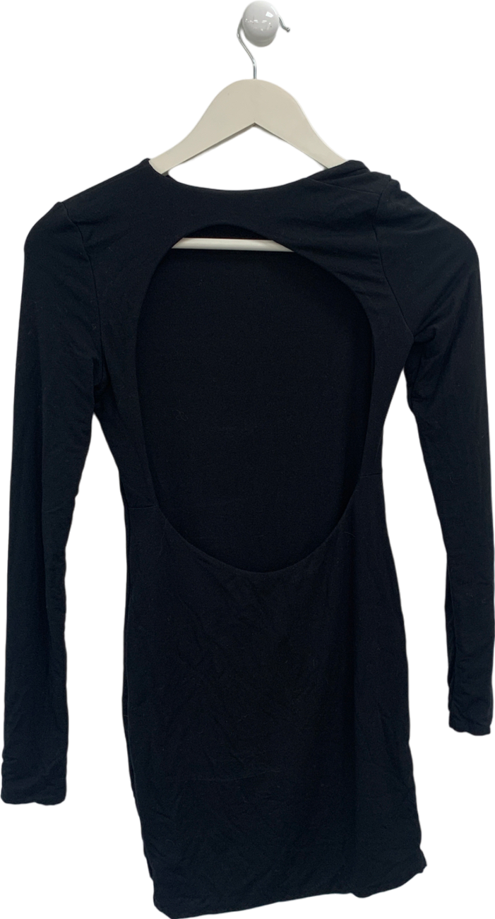 Oh Polly Long Sleeve Open Back Mini Dress In Black UK 8