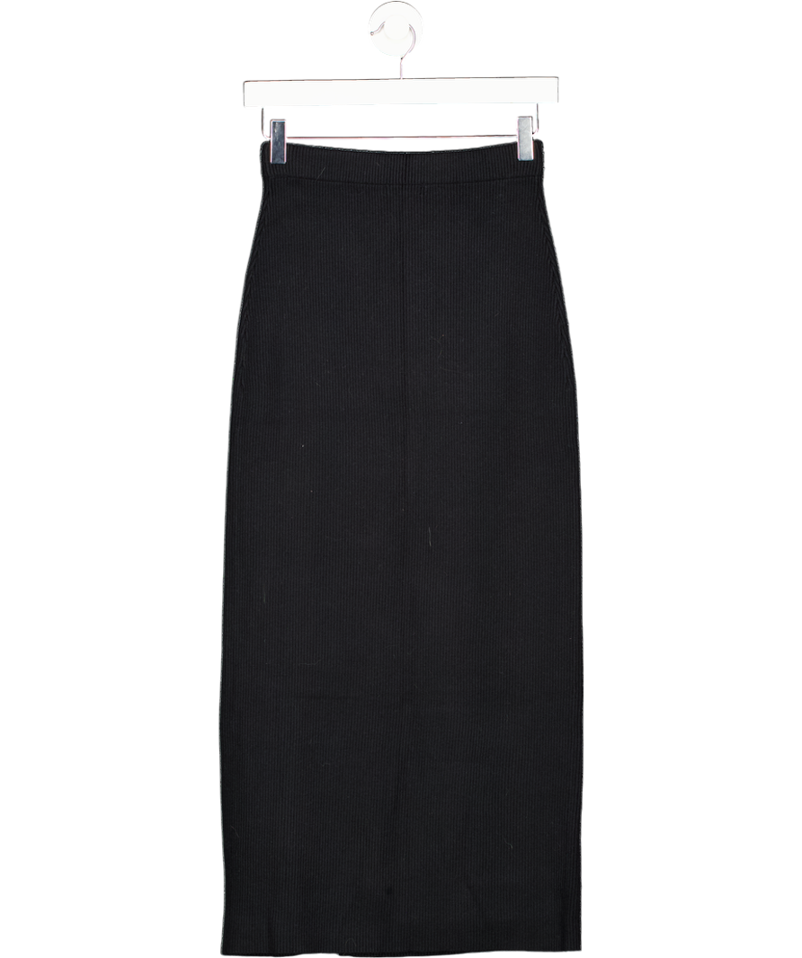 PRETTY LAVISH Black Cut Out Knitted Thigh Split Midi Skirt UK XS
