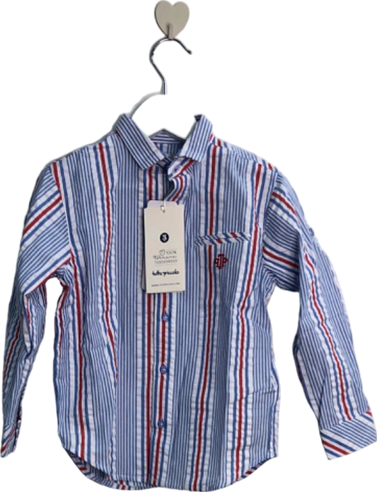 Tutto Piccolo Blue/Red/White Striped Long Sleeve Shirt UK 2-3 Years
