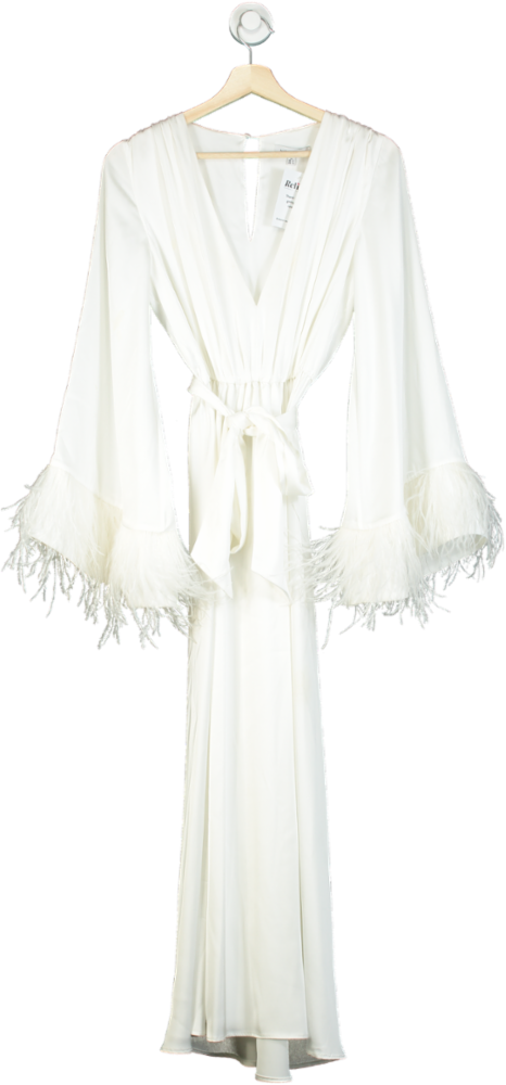 Nadine Merabi White Feather Trim Jumpsuit UK 6