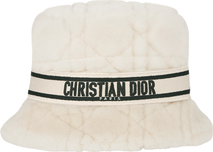 Christian Dior Cream Shearling D-bobby Cannage Small Brim Bucket Hat 58cm