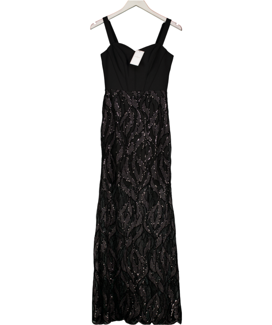 LIPSY Black Corset Detail Sequin Sheer Skirt Maxi Dress UK 6