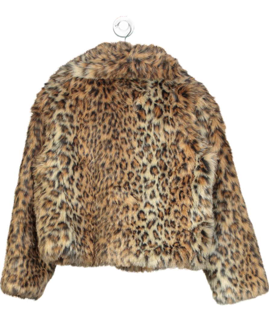 Next Brown Animal Short Faux Fur Jacket UK M