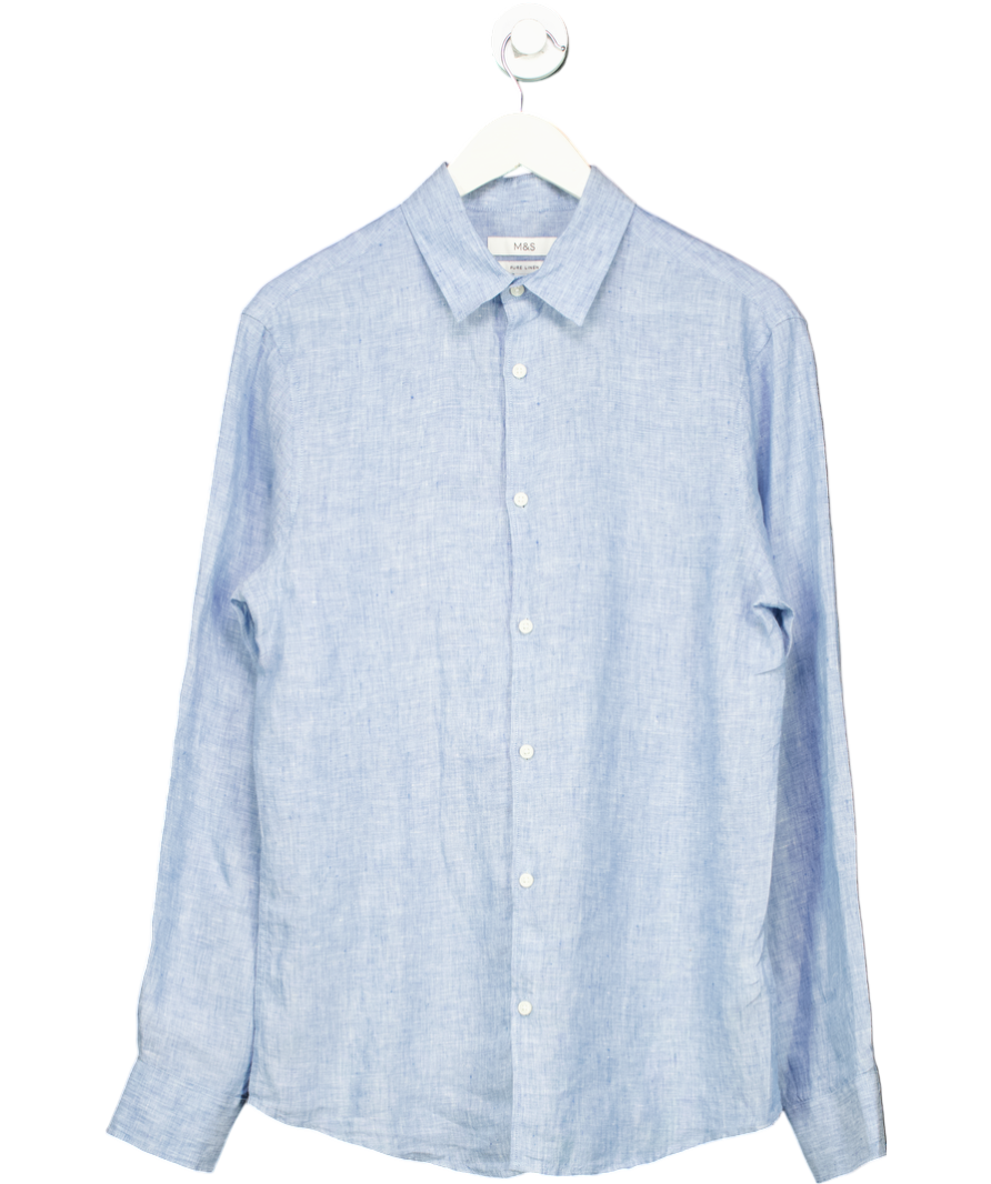 M&S Blue Regular Fit Pure Linen Shirt UK S