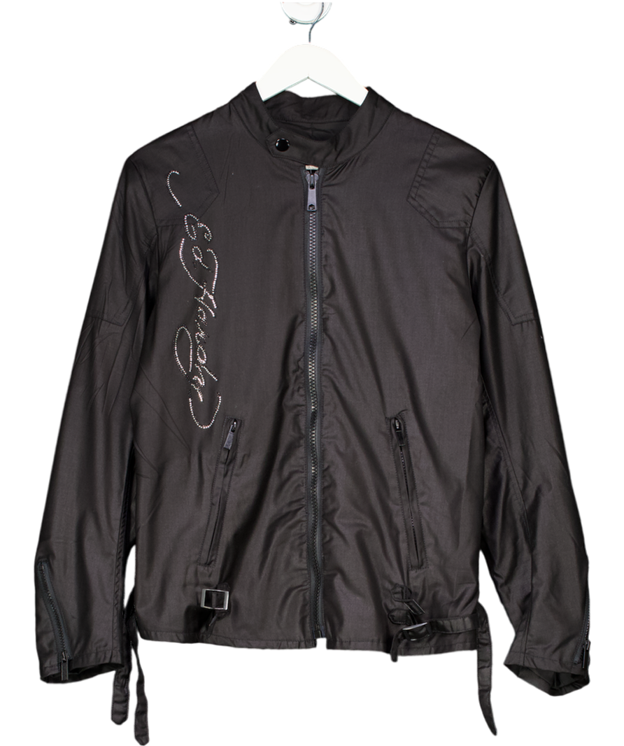 Ed Hardy Black Crystal Logo Bomber Jacket UK S