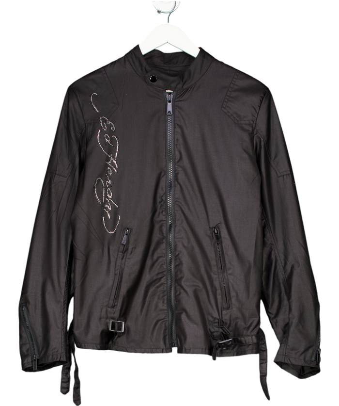 Ed Hardy Black Crystal Logo Bomber Jacket UK S