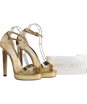 Jimmy Choo Metallic Gold Platform Sandal Heels UK 8 EU 41