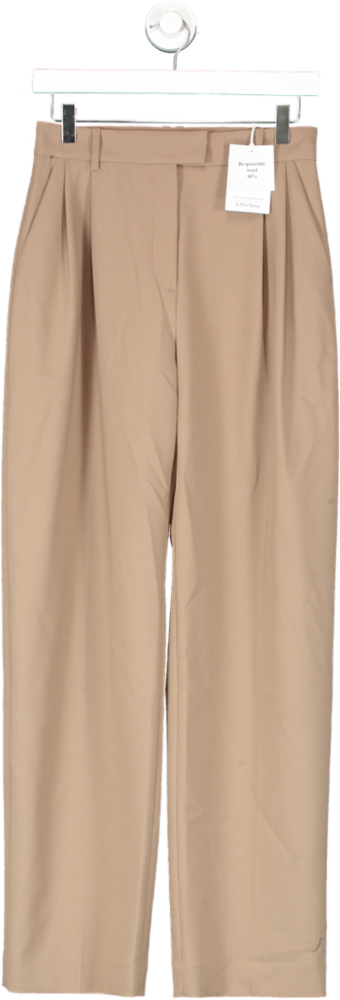 & Other Stories Beige Relaxed Wool Tailored Trousers UK 6