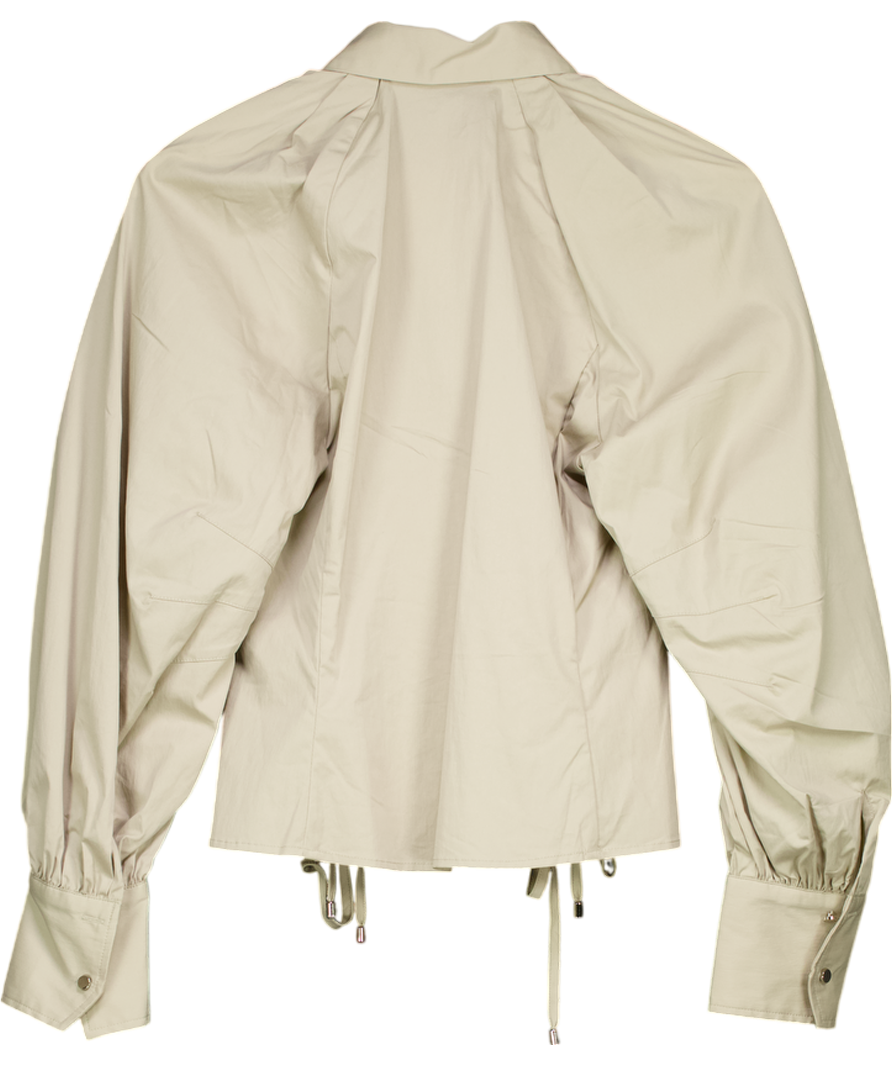 Karen Millen Beige Lace Up Detail Balloon Sleeve Shirt UK 10