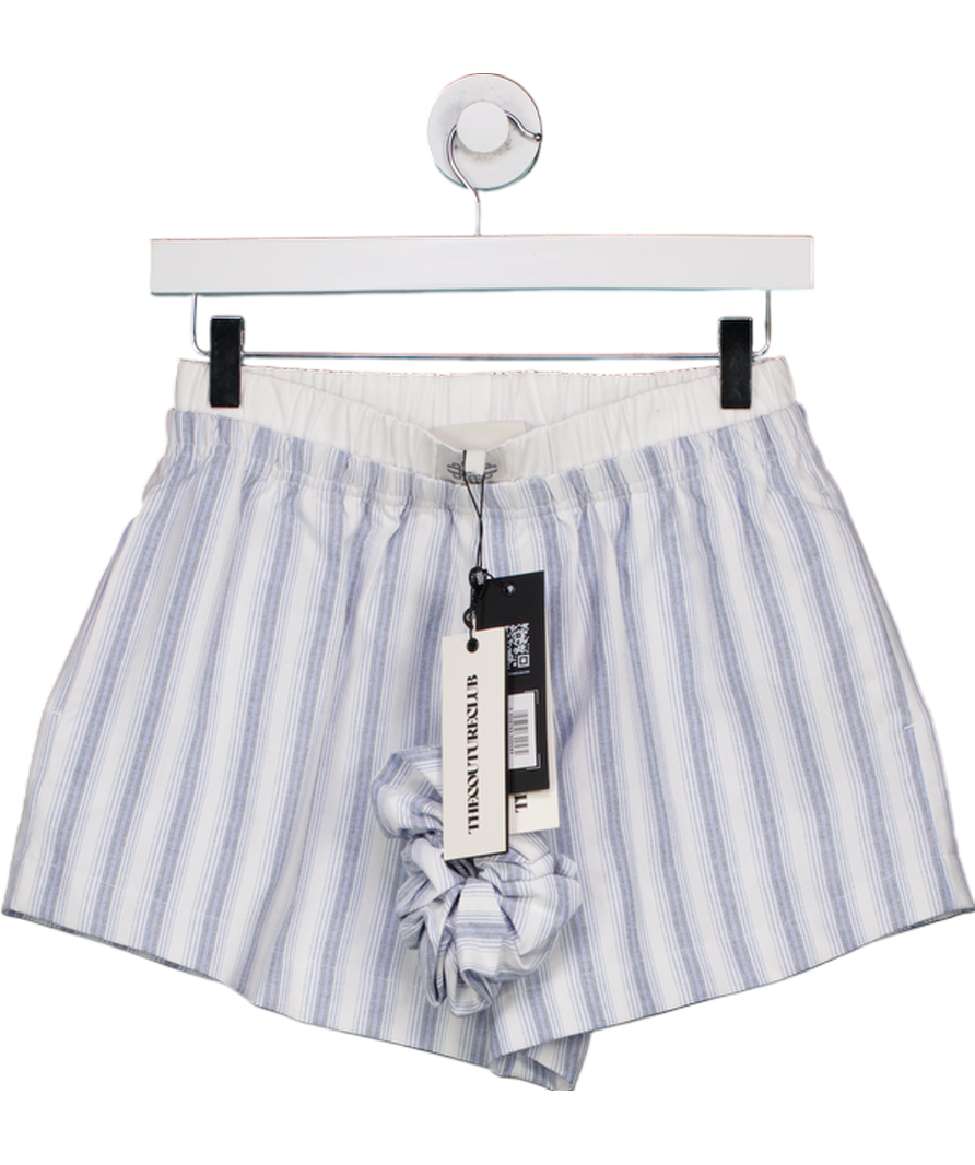 The Couture Club Blue Stripe Boxer Waistband Woven Shorts And Scrunchie UK 8