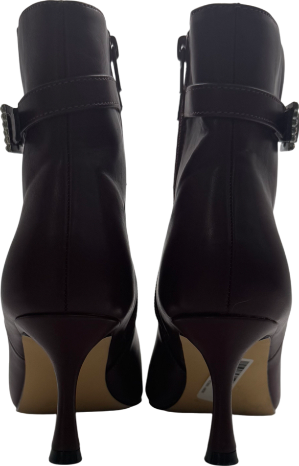 Glamorous Red Wide Fit Rhinestone Buckle Mid Heel Ankle Boots In Oxblood UK 6 EU 39 👠