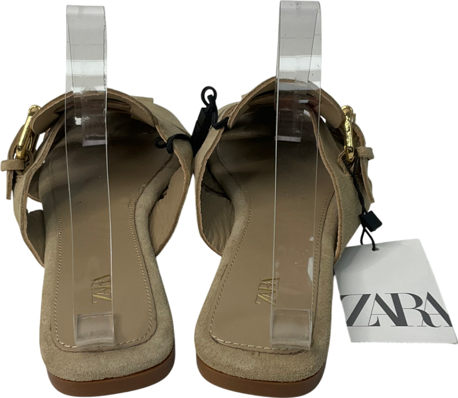 ZARA Beige Buckle Design Slip On Sandal UK 6